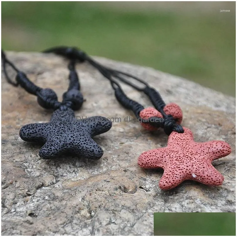 pendant necklaces wholesale star lava stone beads pendants wax rope long goth jewelry for women nature suspension stranger thing