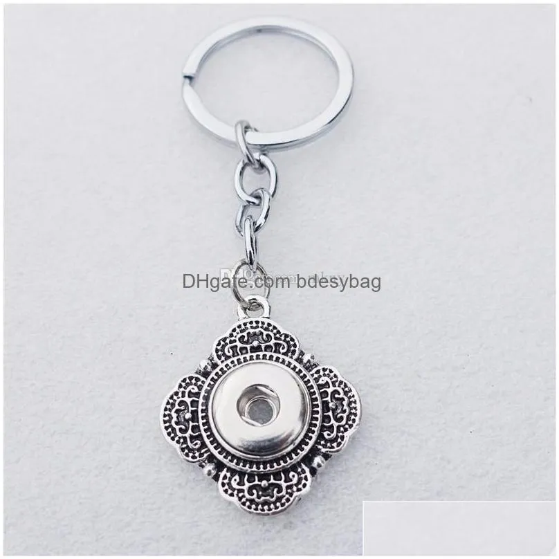 noosa snap button key chain vintage silver metal square keyring 18mm snap buttons key chains snap jewelry men