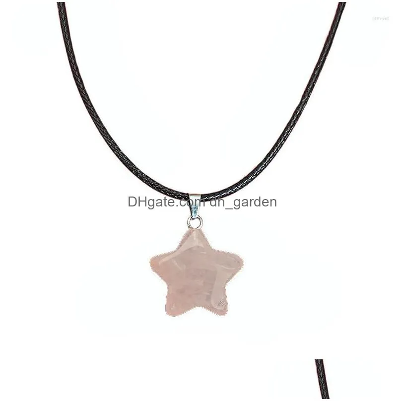 pendant necklaces 40cm natural fivepointed star shape agates tiger eye clear quartzs stone necklace for women jewelry gift size