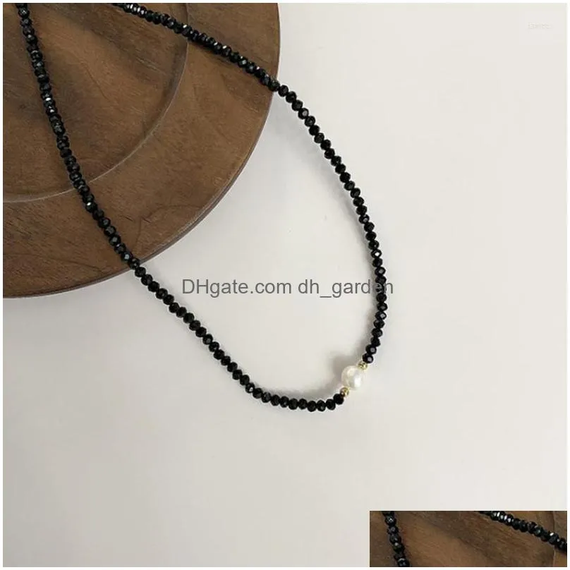 chains pearl necklace for women girls black beads gold color titanium steel charm chain jewelry gift wholesalegn820