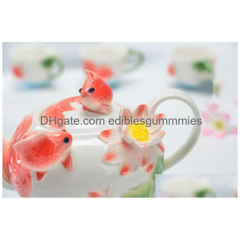 ceramic fish teapot with handle jingdezhen enamel porcelain restaurant teapot