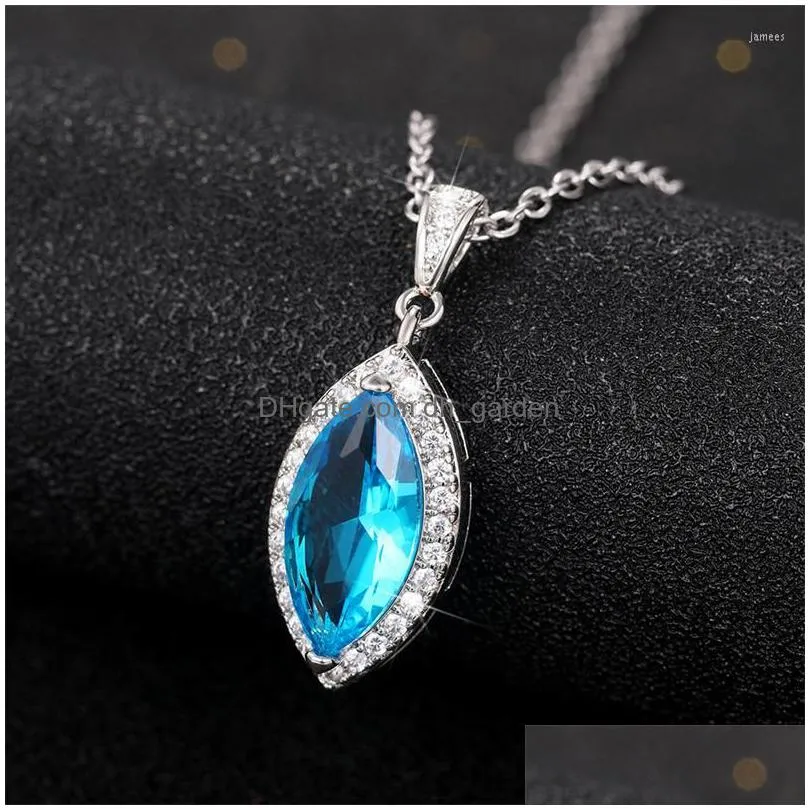 pendant necklaces huitan luxury solitaire marquise sky blue cubic zirconia necklace for lady romantic engagement wedding womens