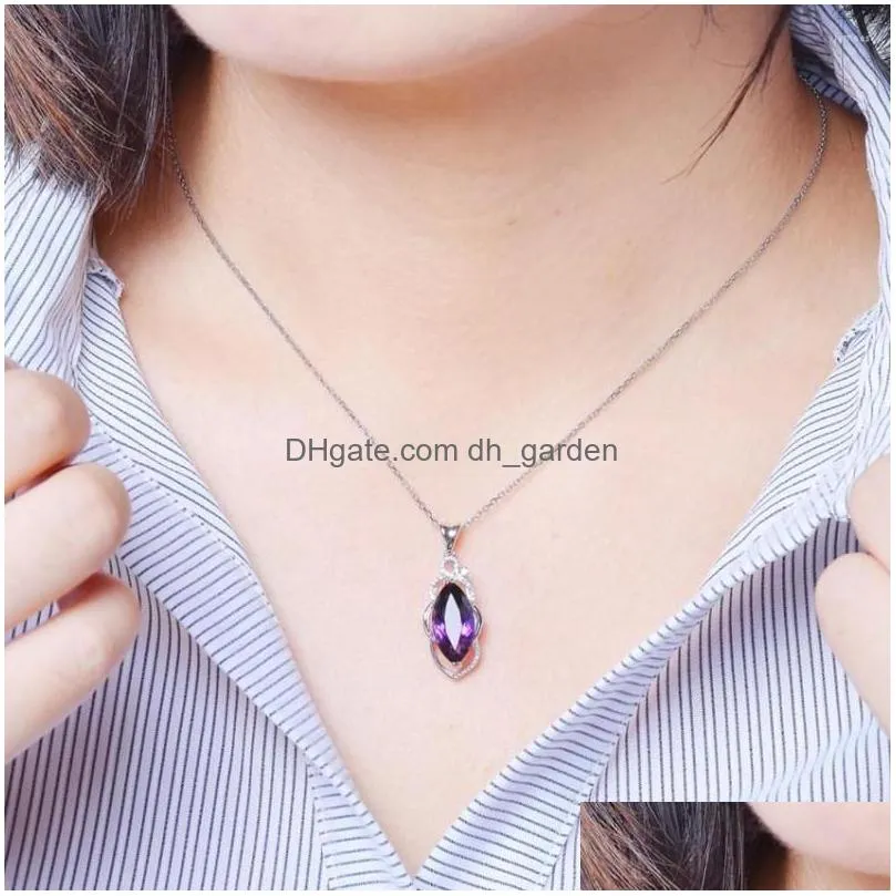 pendant necklaces fysl silver plated marquise shape natural amethysts crystal link chain necklace trendy jewelry