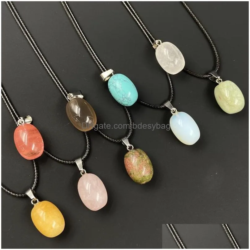 oval semiprecious stone healing crystal energy quartz pendant necklaces fashion women men jewelry wholesale