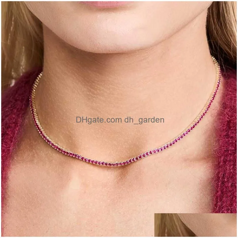 chains shiny square crystal rhinestone woman choker necklace tennis chain collar for bridal wedding jewelry accessories