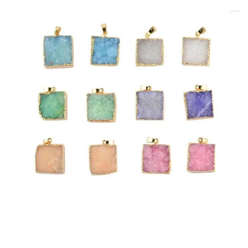 pendant necklaces pink purple square crystal pendulum agates druzy necklace jewelry making natural pendants gifts 20 20mm