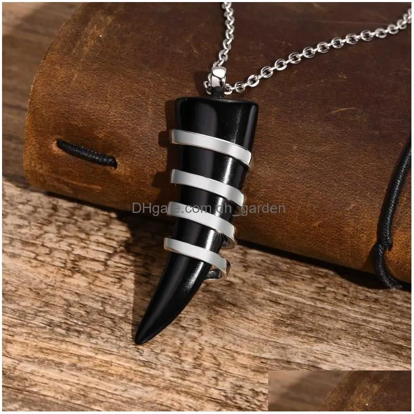 pendant necklaces mens black ox horn rock punk gothic style animal collar to him fashion gifts jewelry