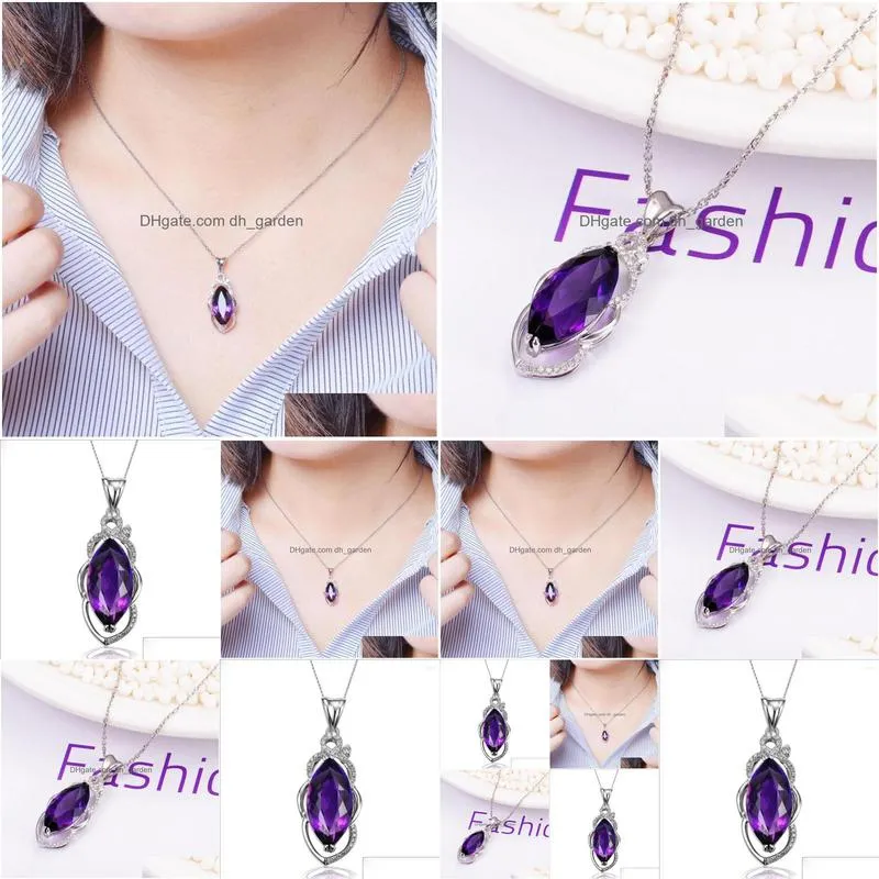 pendant necklaces fysl silver plated marquise shape natural amethysts crystal link chain necklace trendy jewelry