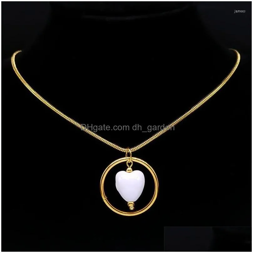 pendant necklaces love red heart shape ceramic necklace stainless steel chain lover gift jewelry bijoux acier inoxidable femme
