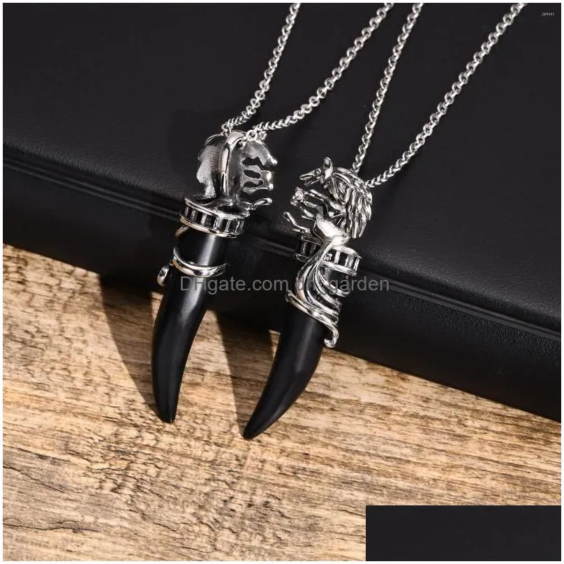 pendant necklaces mens black ox horn rock punk gothic style animal collar to him fashion gifts jewelry