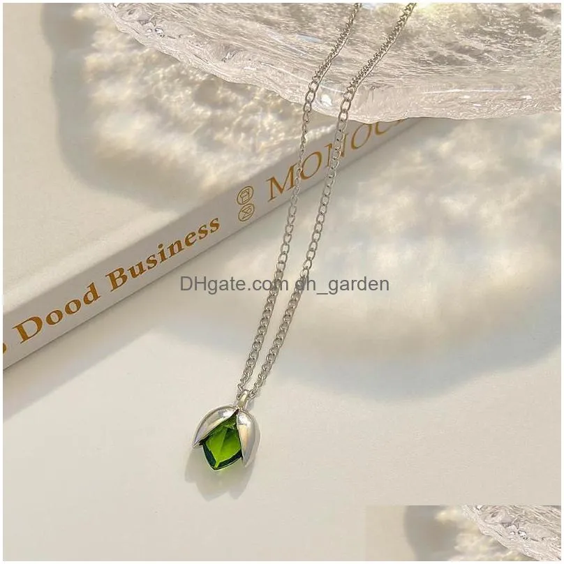 pendant necklaces korean fashion delicate peridot pistachio for women collarbone chain necklace vintage jewelry collares
