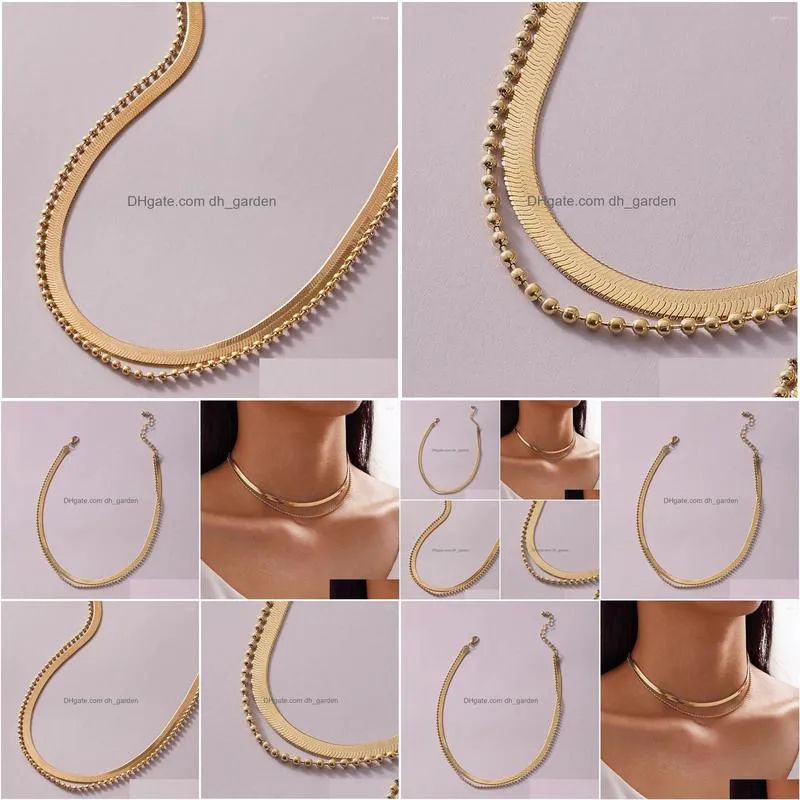 chains punk gold color choker necklace for women charms bead alloy metal clavicle chain party jewelry accessories collar 13329