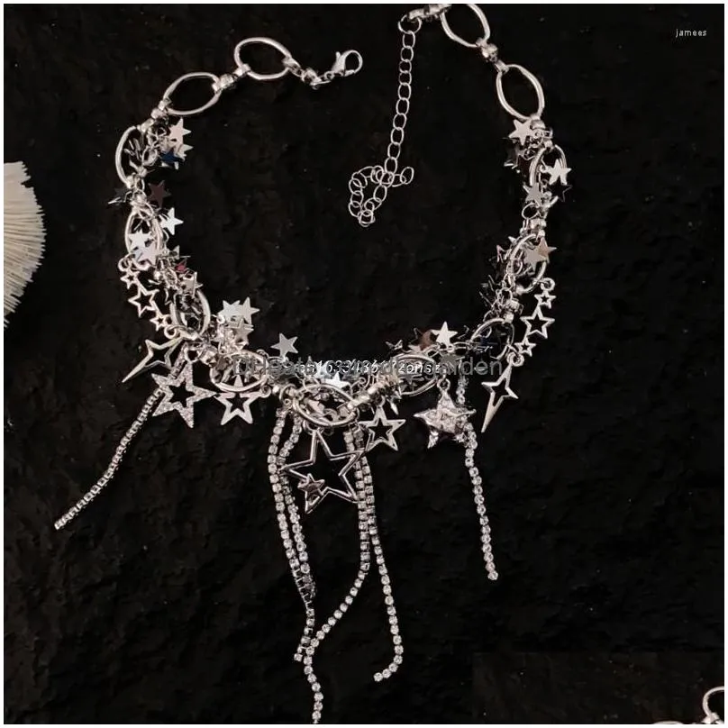 chains 1pc star tassel chokers y2k jewelry chain necklaces alloy pentagram choker party accessories