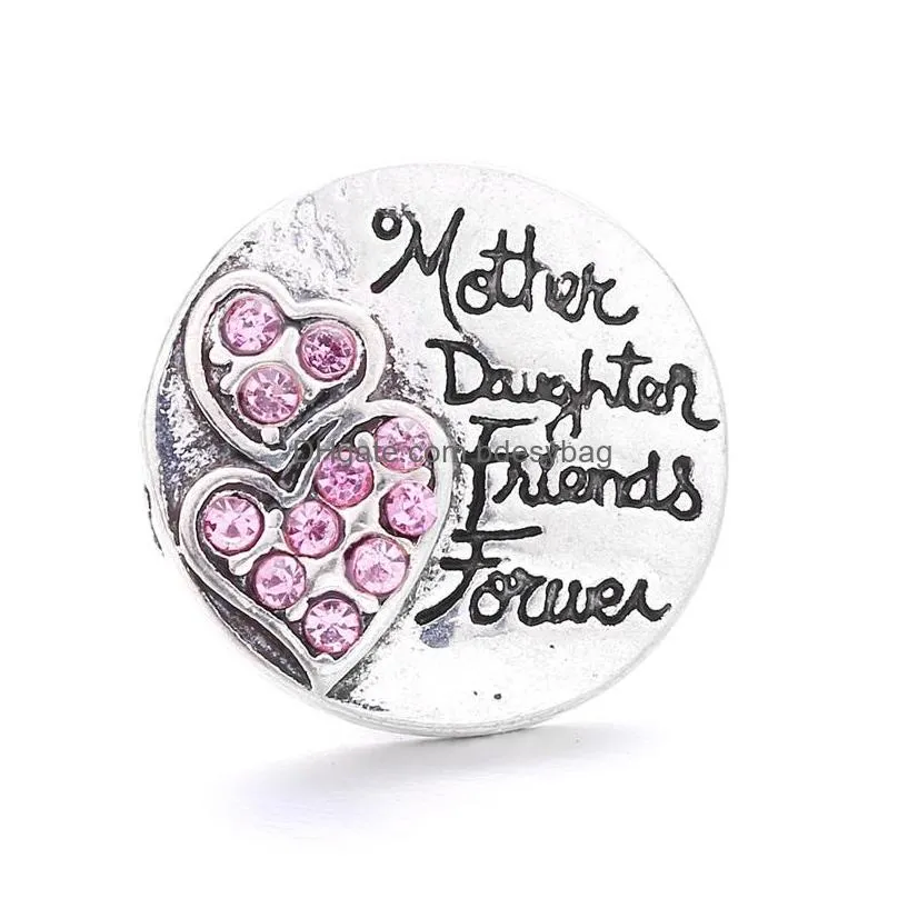 rhinestone heart snap button charms mother daughter friend forever jewelry findings 18mm metal snaps buttons diy bracelet jewellery