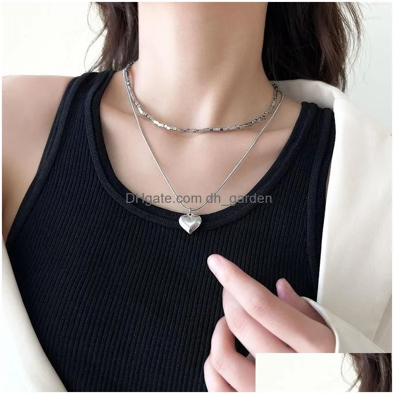 pendant necklaces love heart charm clavicle chain necklace for women layered silver square titanium steel choker gothic party jewelry