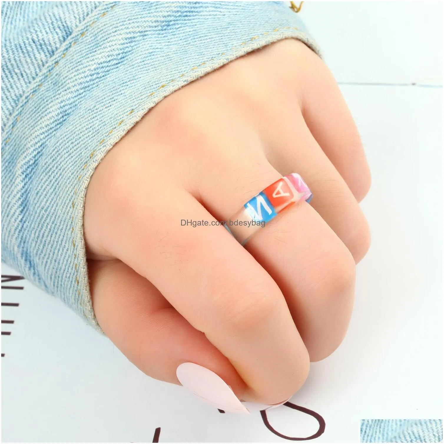 fruit pattern resin acrylic chunky ring for women colourful rings jewelry gifts mki