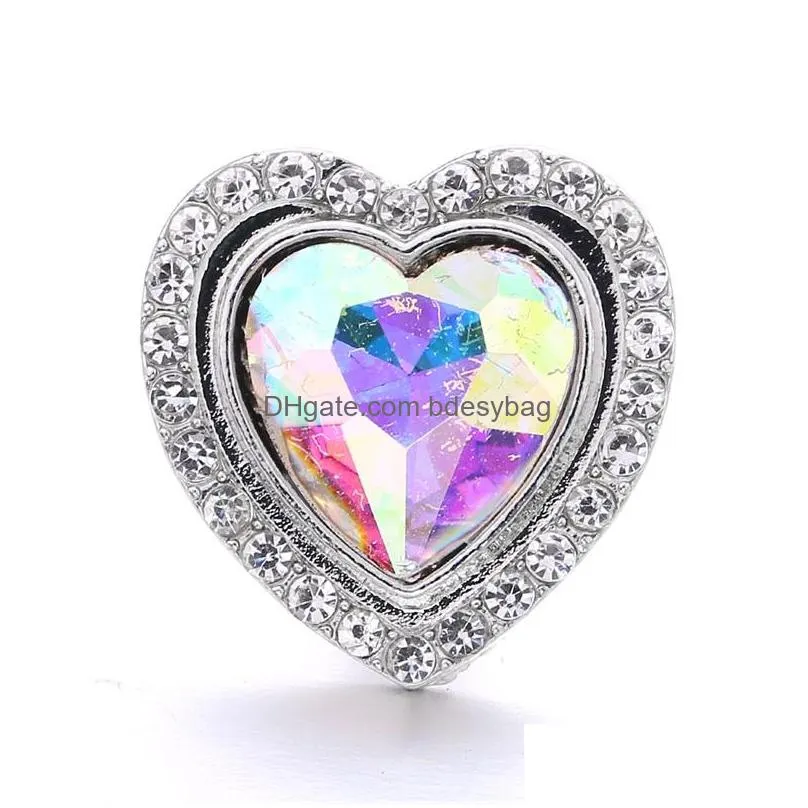 colorful heart rhinestone fastener 18mm snap button clasp silver color metal lover charms for snaps jewelry findings suppliers