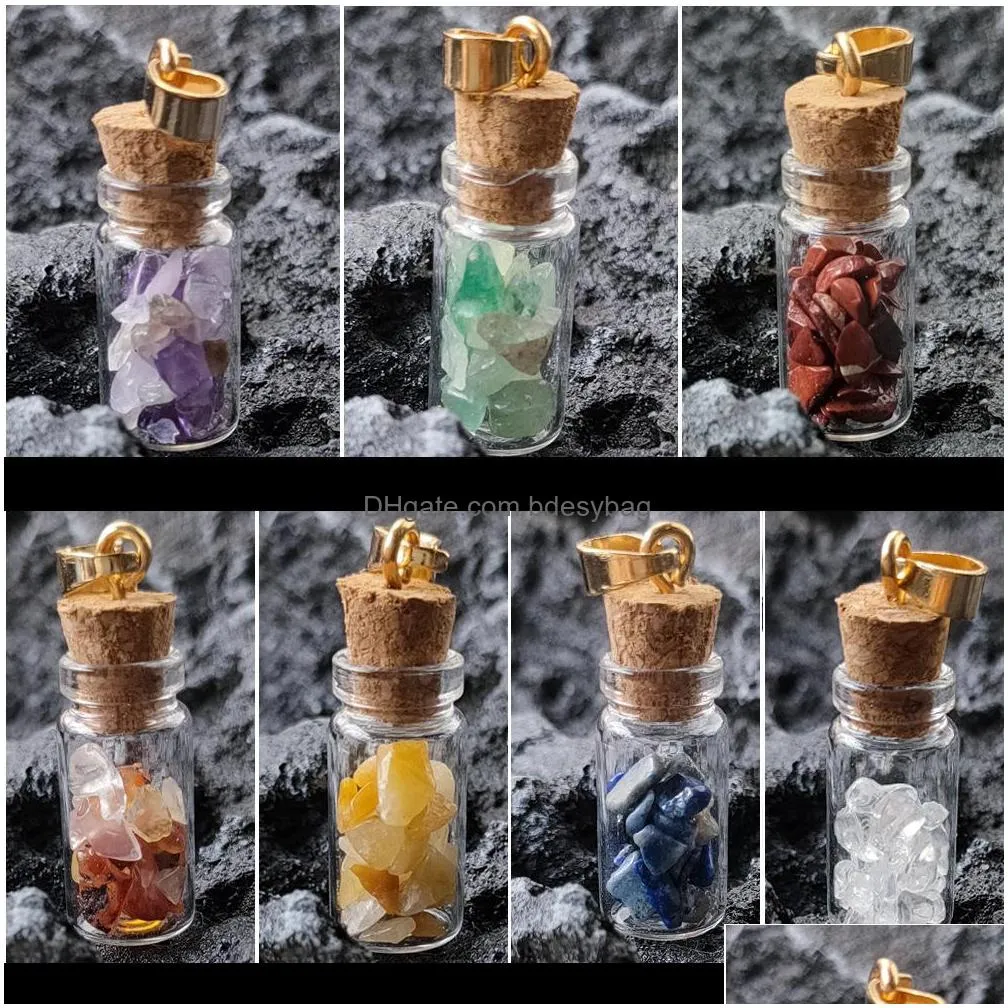 fashion gravel hearling crystal energy stone drift bottle charms pendant accessories diy jewelry making