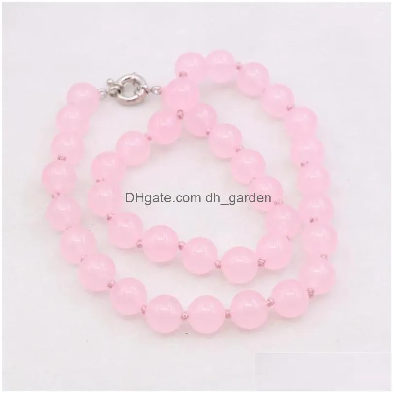 chains 10mm round pink jades chalcedony necklace crystal natural stone women girls hand made neckwear diy fashion jewelry making