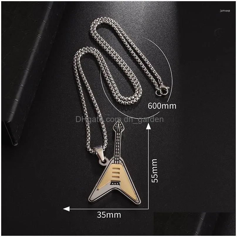 pendant necklaces high quality creative electric guitar bass stainless steel necklace men women musician lovers fashion accessories