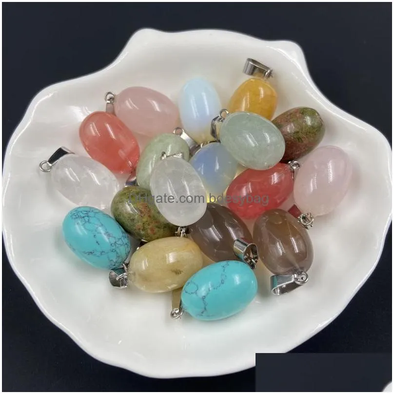 oval semiprecious stone healing crystal energy quartz pendant necklaces fashion women men jewelry wholesale