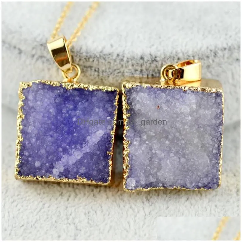 pendant necklaces pink purple square crystal pendulum agates druzy necklace jewelry making natural pendants gifts 20 20mm