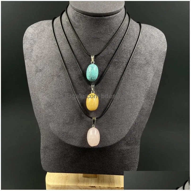 oval semiprecious stone healing crystal energy quartz pendant necklaces fashion women men jewelry wholesale