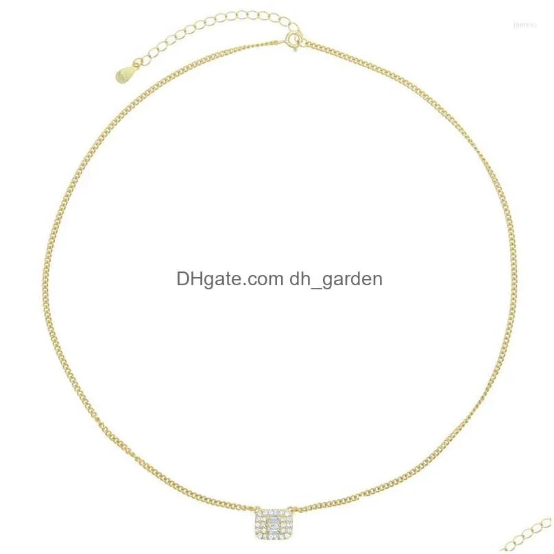 chains 925 sterling silver rectangle cz heart necklace gold color iced out bling micro pave square charm choker fashion women jewelry