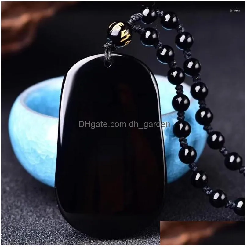 pendant necklaces natural black obsidian carving hold the palm guardian necklace fashion jewelry supernatural amulet knot lucky