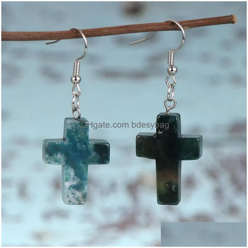 cross turquoises rose crystal quartz tiger eye opal stone charms dangling earrings amethysts hanging earring fashion women jewelry