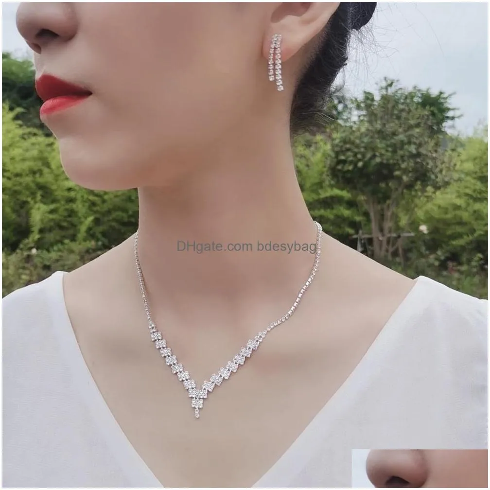 bridal wedding necklace earrings jewelry set claw zircon chain rhinestone fashion women bridesmaid photography acc