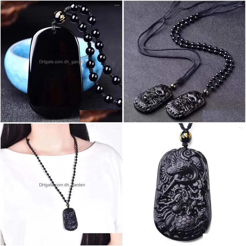 pendant necklaces natural black obsidian carving hold the palm guardian necklace fashion jewelry supernatural amulet knot lucky