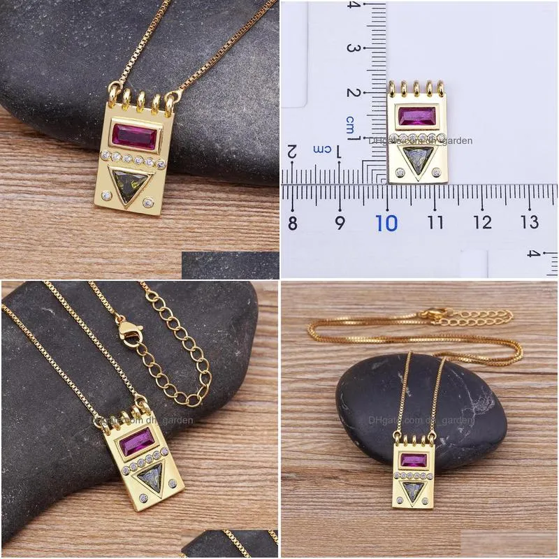 chains aibef punk geometric square candy neon rhinestone pendant cubic zirconia necklace womens hip hop jewelry gifts