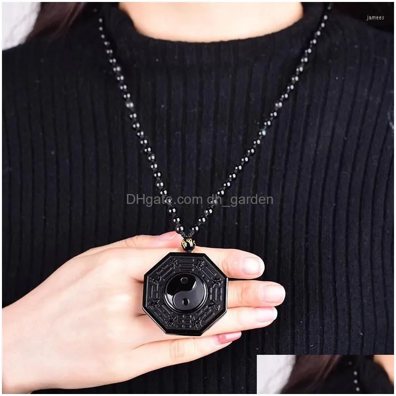 pendant necklaces drop black obsidian yin yang necklace chinese bagua mens jewelry womens lucky pendants