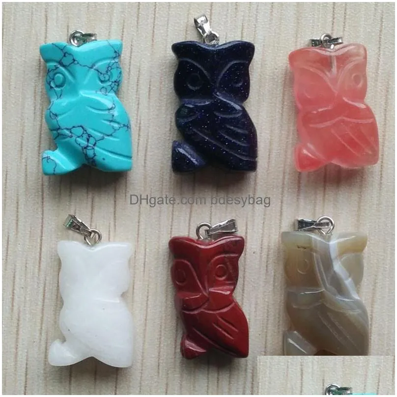 carved owl shape assorted natural stone charms crystal pendants for necklace accessories jewelry making