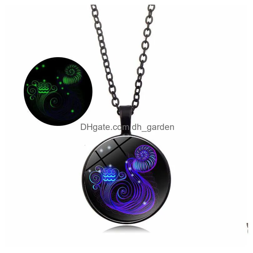 pendant necklaces classic 12 constellation glass dome necklace women men couple jewelry simple black chain alloy glow in the dark