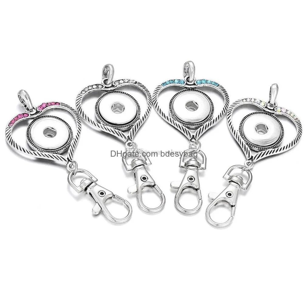 noosa snap button jewelry key rings keychains rhinestone love heart 18mm key chains diy holders lanyard