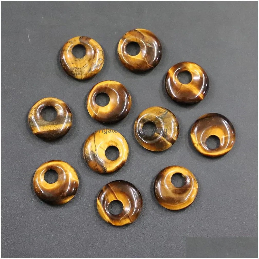 18mm assorted natural stone crystal gogo donut charms rose quartz pendants safety button beads for jewelry making wholesale