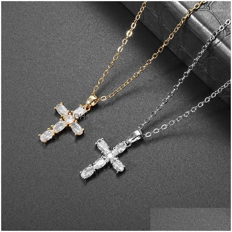 pendant necklaces fashionable and exquisite zircon cross necklace for men women trendy religious amulet jewelry gift