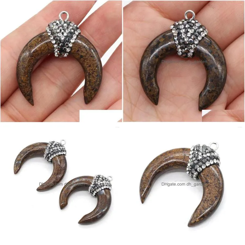 pendant necklaces 1 pcs natural stone ox horns crystal quartzs charms pendants for jewelry making diy bracelet necklace earrings size