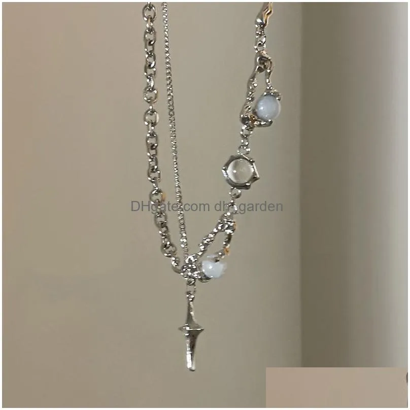 chains white moonstone fringed zircon necklace womens ins niche set highend sense collarbone chain accessories 2023 trend