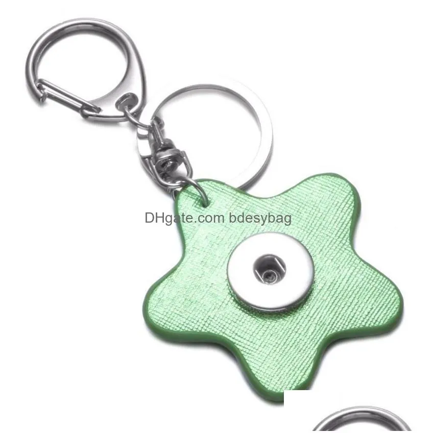 shiny star pu leather snap button key rings chain snap keychains fit diy 18mm snap jewelry