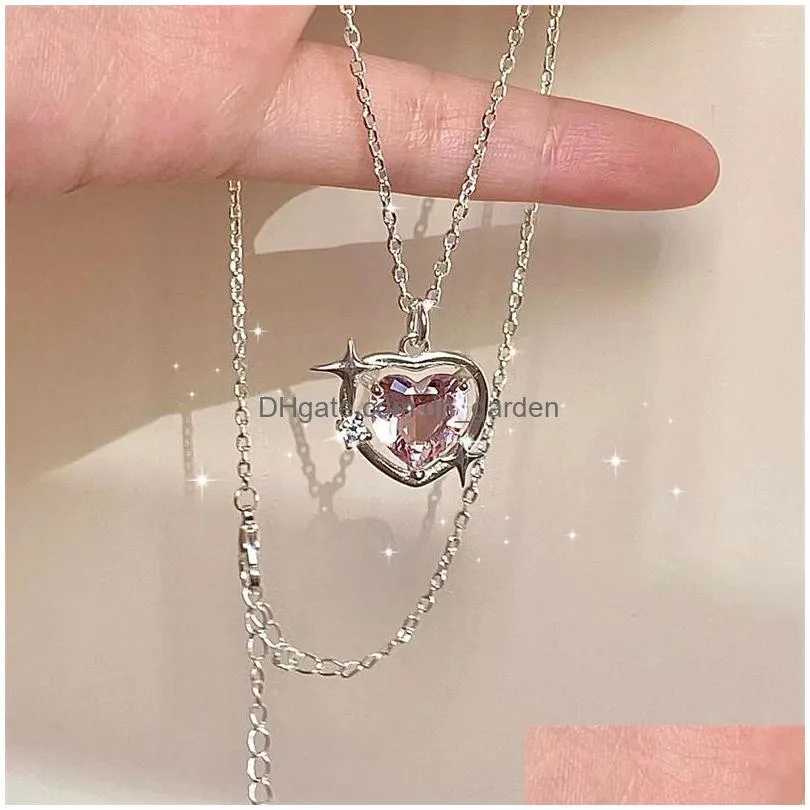 pendant necklaces fashion peach heart necklace jewelry pink crystal love clavicle chain cool girl aesthetic y2k accessories