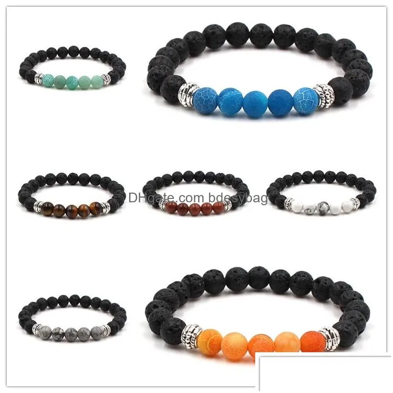 natural tiger eye black lava stone beads bracelet charms essential oil diffuser weathering agate stones elastic bracelet
