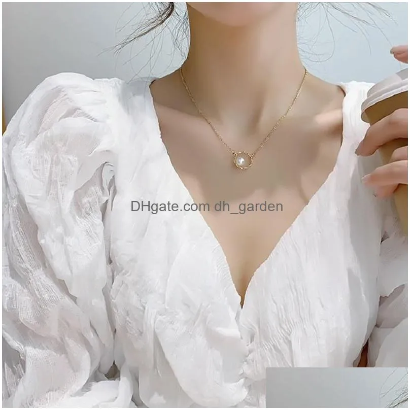 pendant necklaces niche design geometric pearl necklace cool wind sweet super fairy clavicle chain female