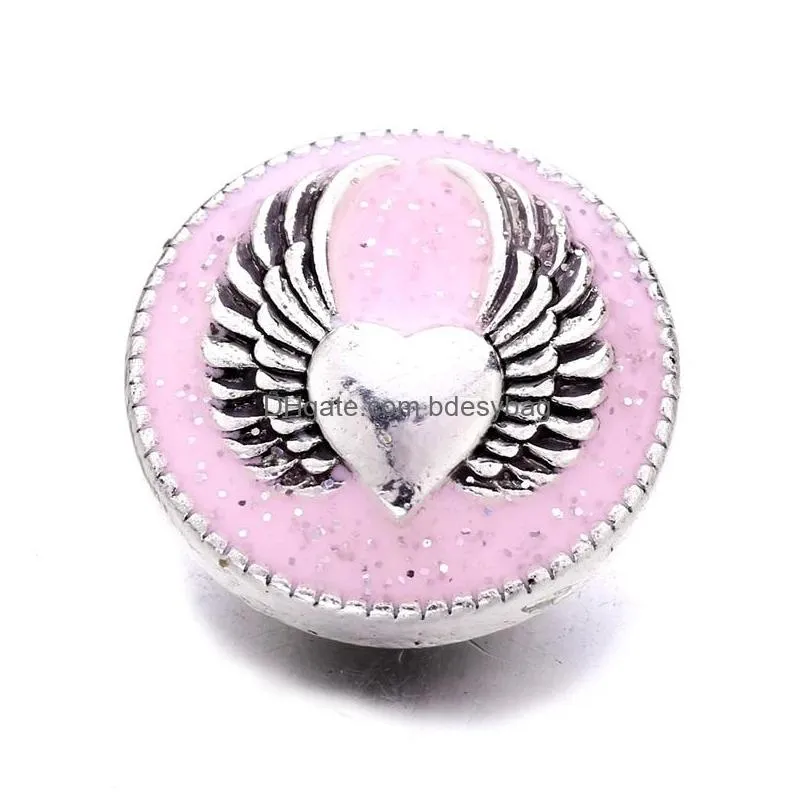 rhinestone painting wings snap button heart charms jewelry findings 18mm metal snaps buttons diy bracelet jewellery wholesale