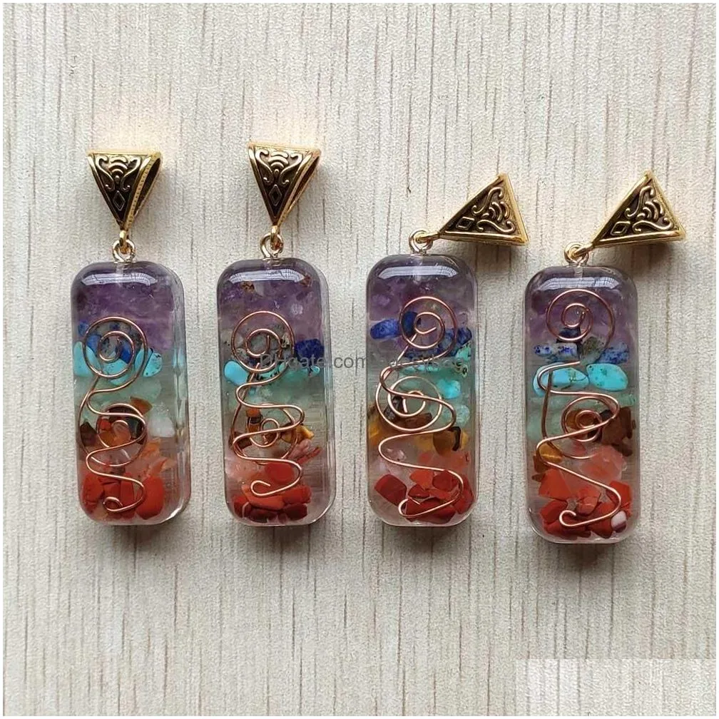 retro reiki chakra pendant natural amethysts lapis lazuli 7 colors stone pillar pendants charms wholesale