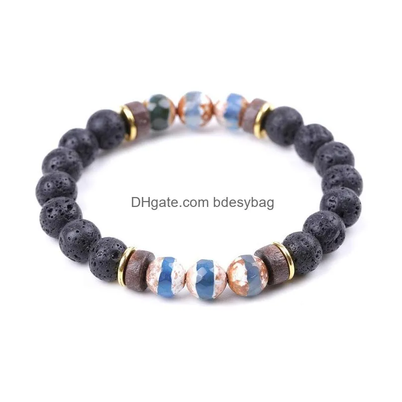 retro dzi stone charm bracelet women men wood 8mm lava beads essential oil diffuse tibetan buddha strench bracelets jewelry