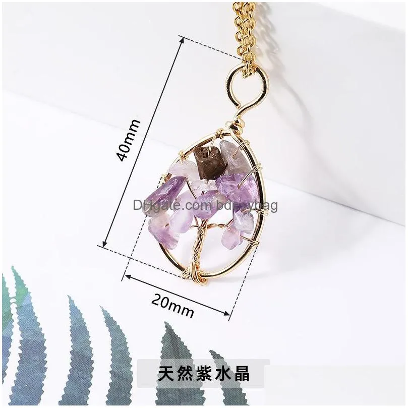 gold natural stone pendants heart shape reiki heal tree of life crystal necklace wire wrap stones rose quartz necklace pendulum chakra