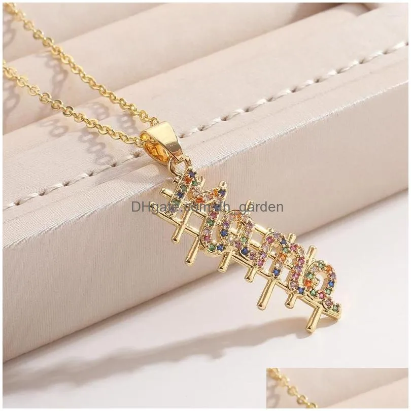 pendant necklaces mama mother mothers day jewelry geometric color zircon light luxury niche necklace womens